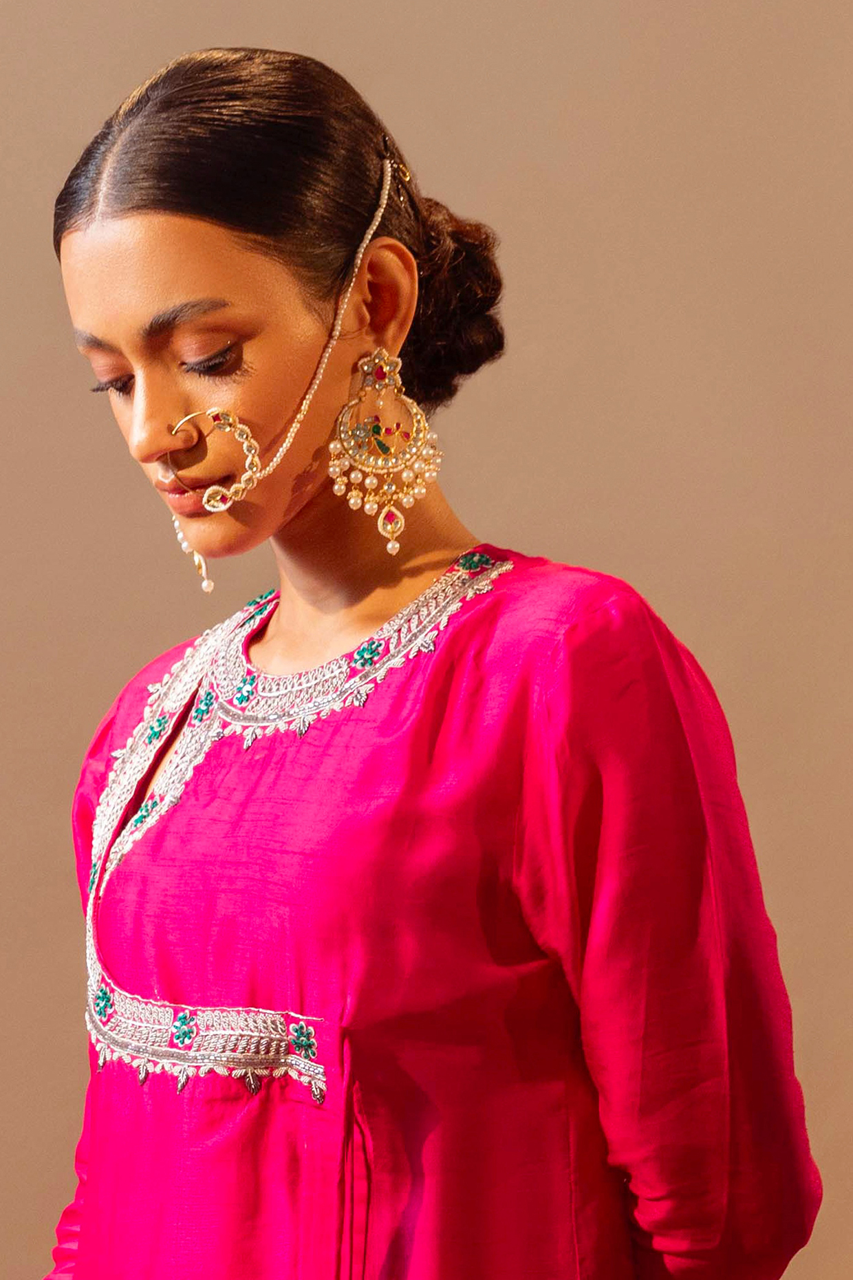 Gold Finish Nose Ring With Kundan by Maisara Jewelry at Pernia's Pop Up Shop