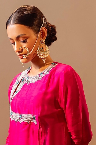 Gold Finish Nose Ring With Kundan by Maisara Jewelry