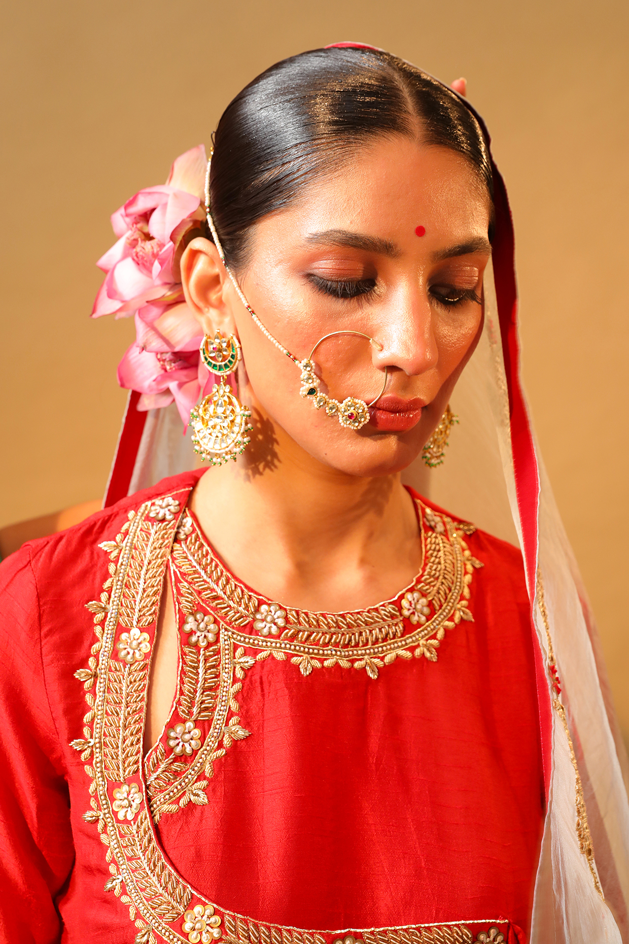 Gold Finish Nose Ring With Pearl by Maisara Jewelry at Pernia's Pop Up Shop