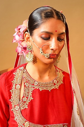 Gold Finish Nose Ring With Pearl by Maisara Jewelry
