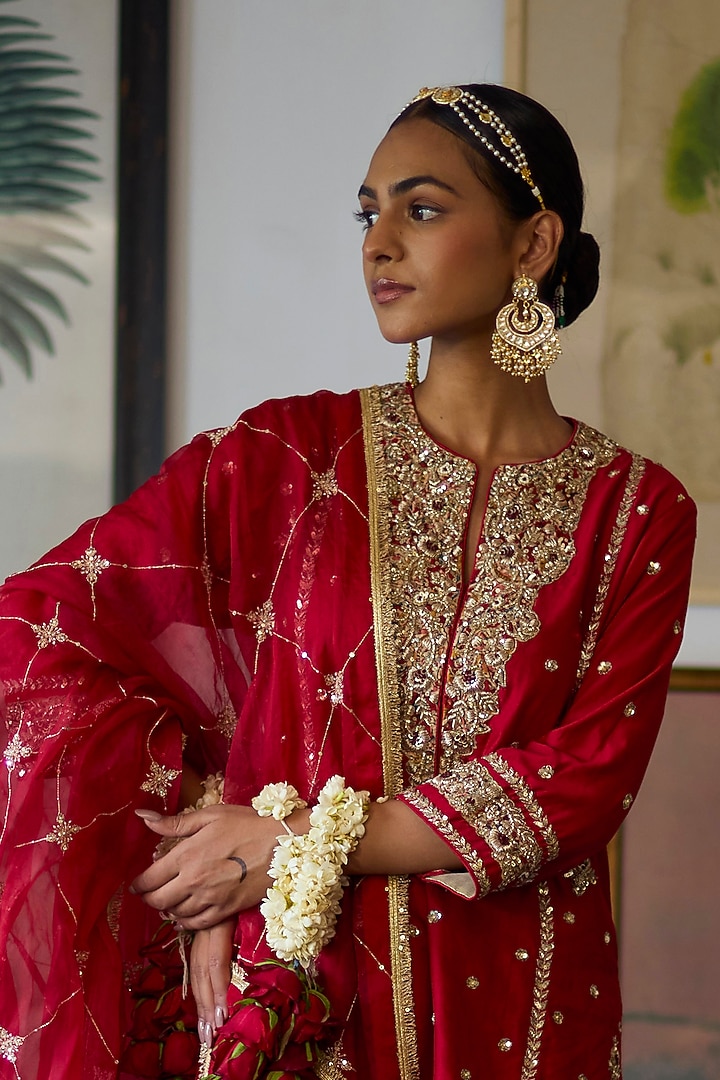 Gold Finish Kundan Polki & Pearl Chandbali Earrings by Maisara Jewelry at Pernia's Pop Up Shop