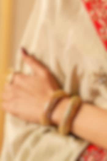 Gold Finish Green Kundan Polki & Pearl Adjustable Jadau Bangle by Maisara Jewelry at Pernia's Pop Up Shop