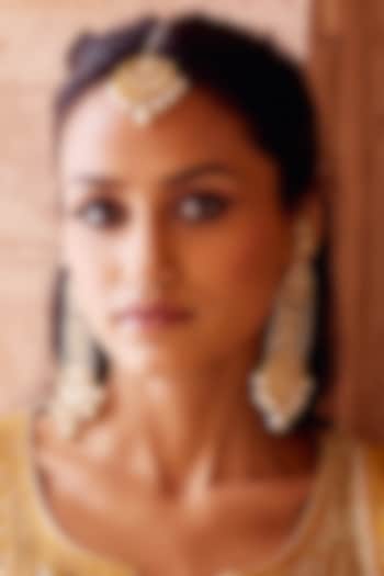 Gold Finish Kundan Polki & Pearl Handmade Jadau Dangler Earrings by Maisara Jewelry at Pernia's Pop Up Shop