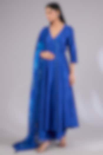 Indigo Chanderi Wedding Anarkali Set by Mandira Wirk - Indian at Pernia's Pop Up Shop