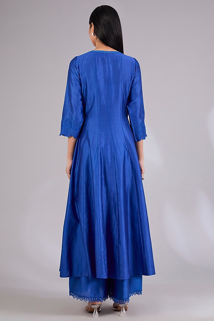 Indigo Chanderi Wedding Anarkali Set by Mandira Wirk - Indian at Pernia's Pop Up Shop