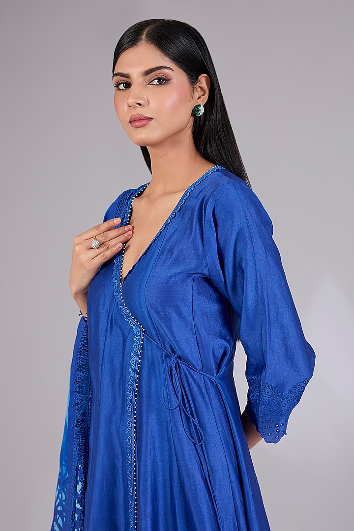 Indigo Chanderi Wedding Anarkali Set by Mandira Wirk - Indian at Pernia's Pop Up Shop