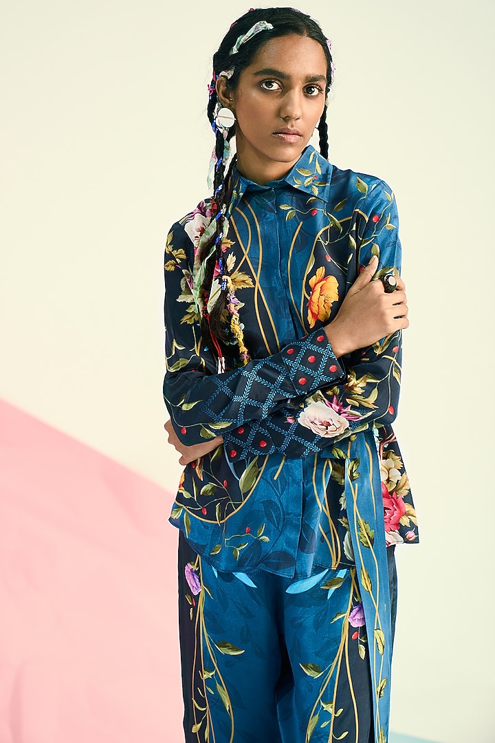 Blue Printed Shirt by Limerick By Abirr N' Nanki at Pernia's Pop Up Shop