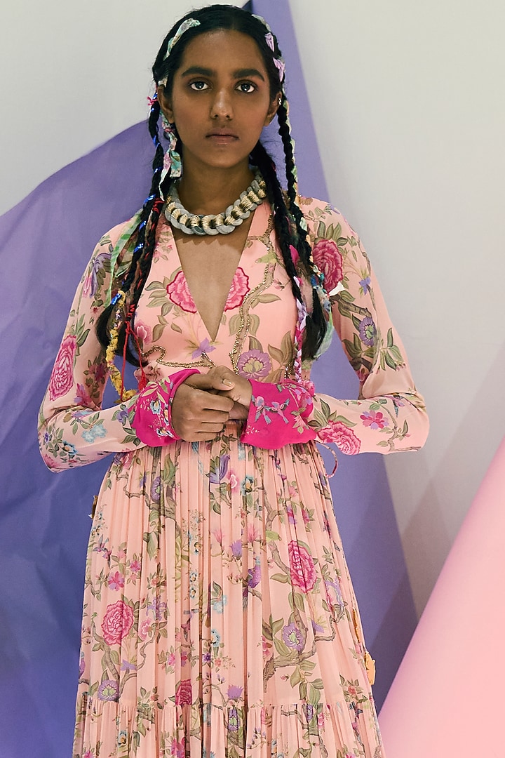 Pink Printed Maxi Vacation Dress by Limerick By Abirr N' Nanki at Pernia's Pop Up Shop