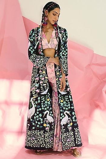 Black Printed Jacket Set by Limerick By Abirr N' Nanki at Pernia's Pop Up Shop