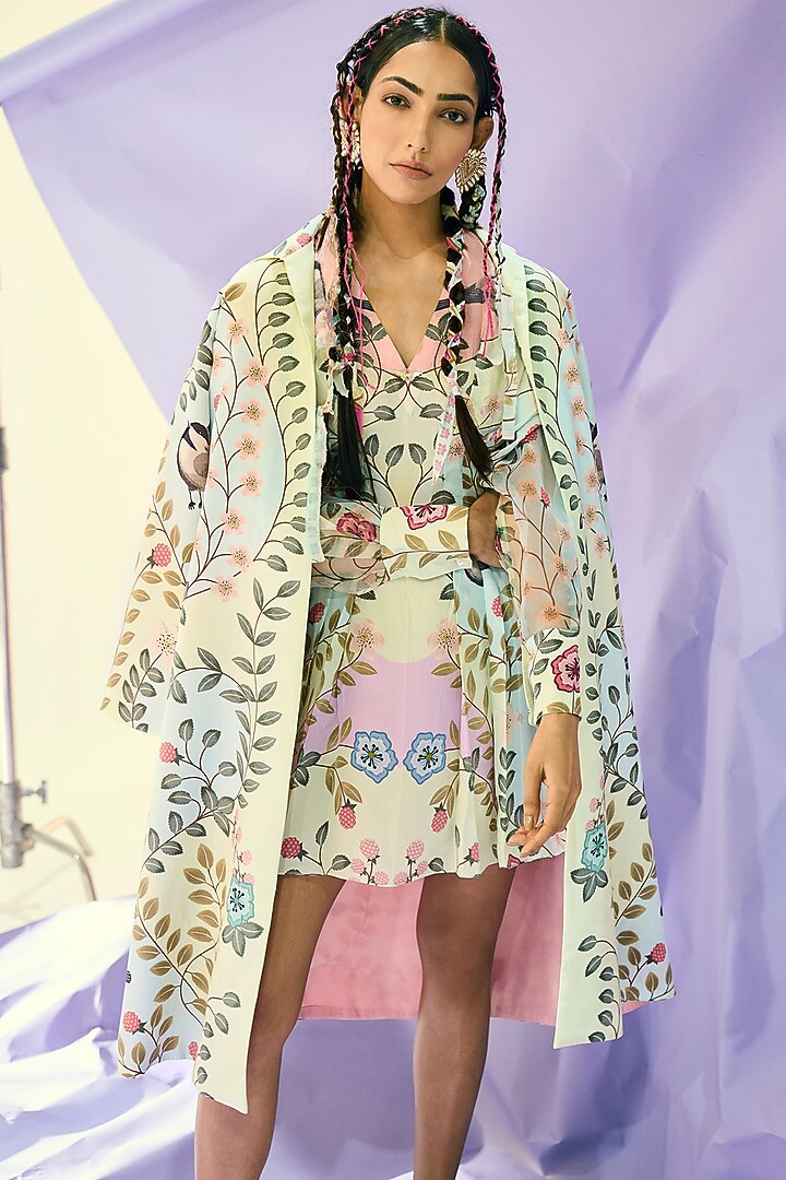 White Floral Printed Jacket by Limerick By Abirr N' Nanki at Pernia's Pop Up Shop