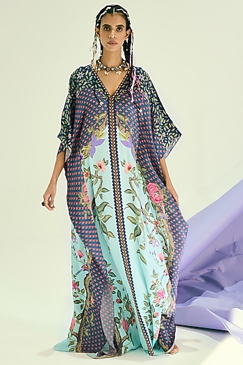 Multi-Coloured Floral Printed Kaftan by Limerick By Abirr N' Nanki at Pernia's Pop Up Shop