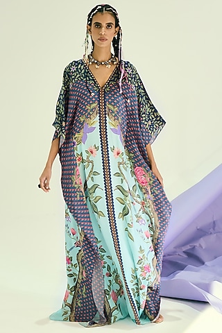 Multi-Coloured Floral Printed Kaftan by Limerick By Abirr N' Nanki