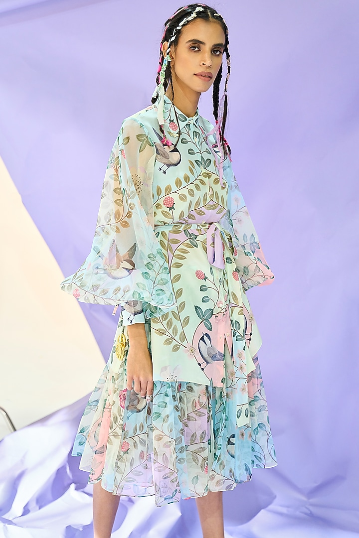 Blue Organza Printed Skirt set by Limerick By Abirr N' Nanki at Pernia's Pop Up Shop