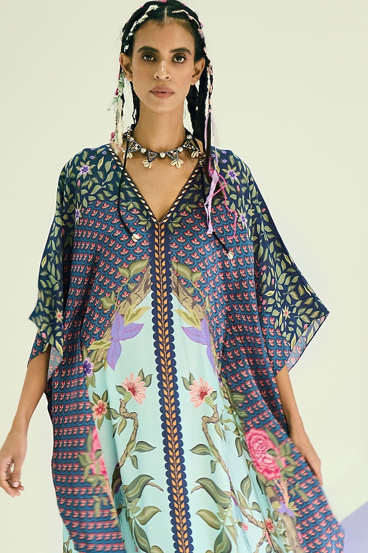 Multi-Coloured Floral Printed Kaftan by Limerick By Abirr N' Nanki at Pernia's Pop Up Shop