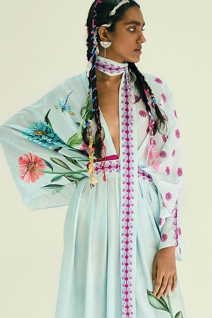 Blue Floral Printed Jumpsuit by Limerick By Abirr N' Nanki at Pernia's Pop Up Shop