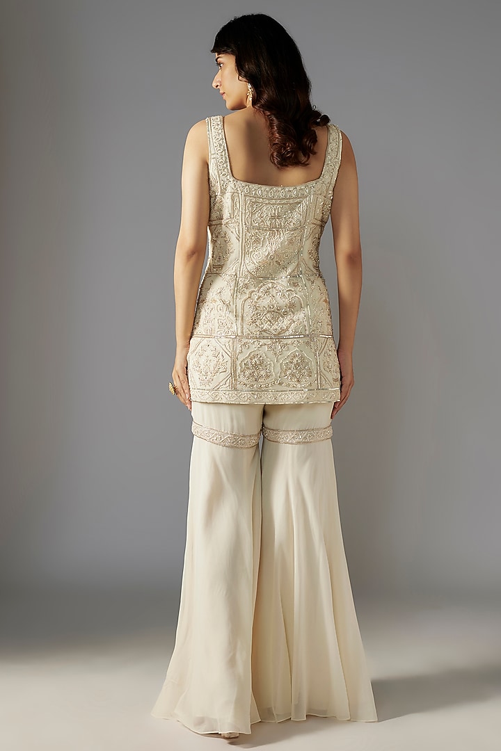 Ivory Georgette Bridal Sharara Set by Maisolos at Pernia's Pop Up Shop