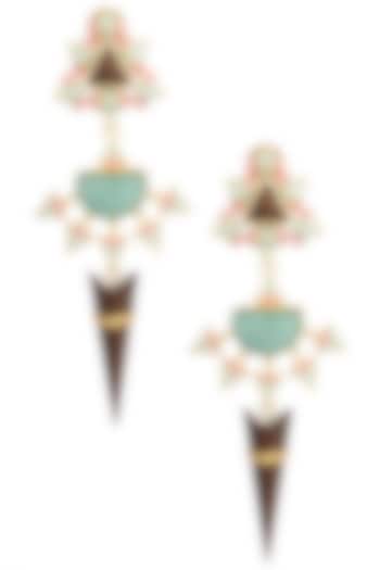 Gold plated 3D cut multi color dangler earrings available only at Pernia's Pop Up Shop.