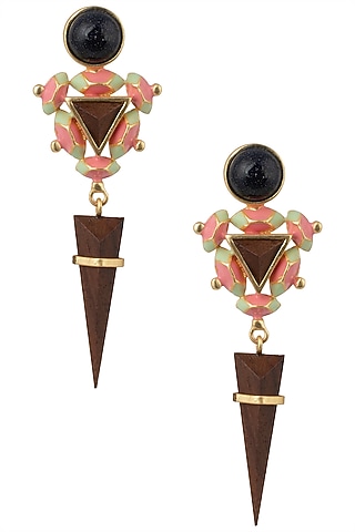 Gold Plated 3D Cut Black Glitter Earrings by Madiha Jaipur