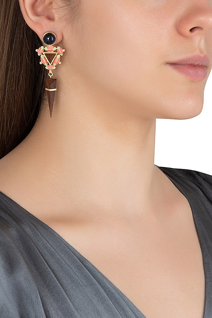 Gold plated 3D cut black glitter earrings available only at Pernia's Pop Up Shop.