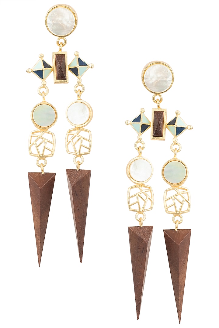 Gold plated 3D cut mother of pearl earrings available only at Pernia's Pop Up Shop.