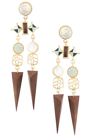 Gold Plated 3D Cut Mother Of Pearl Earrings by Madiha Jaipur