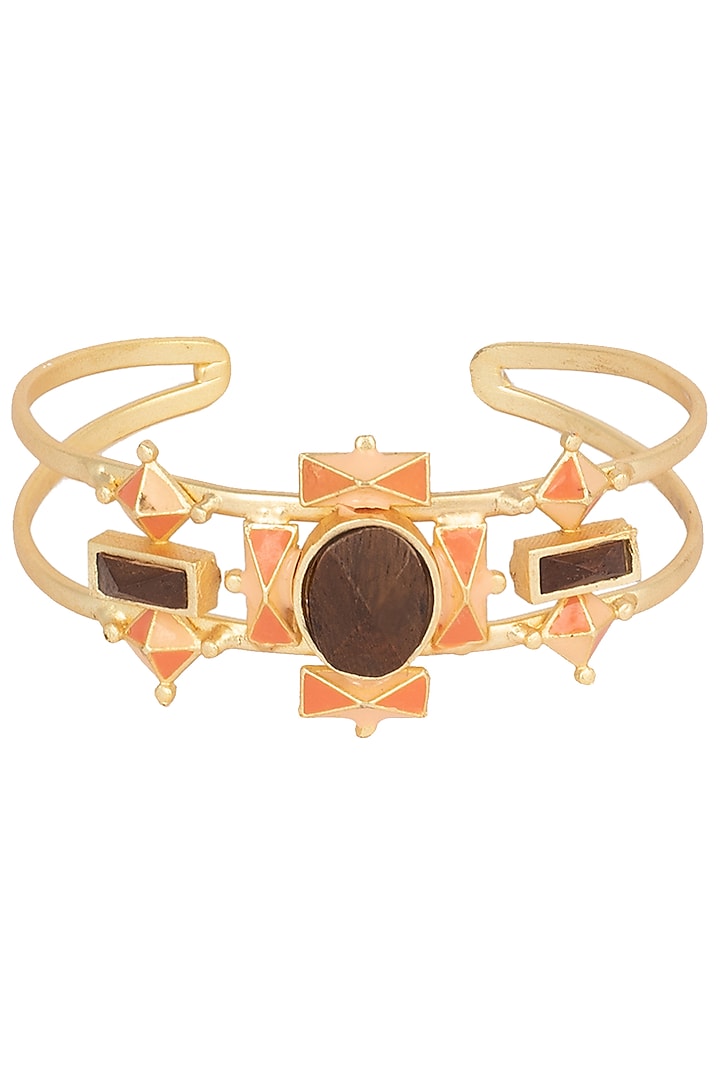 Gold plated 3D cut peach and orange hand cuff available only at Pernia's Pop Up Shop.