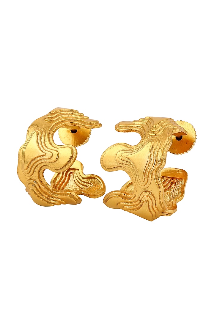 Gold Finish Brass Earrings by Madiha Jaipur