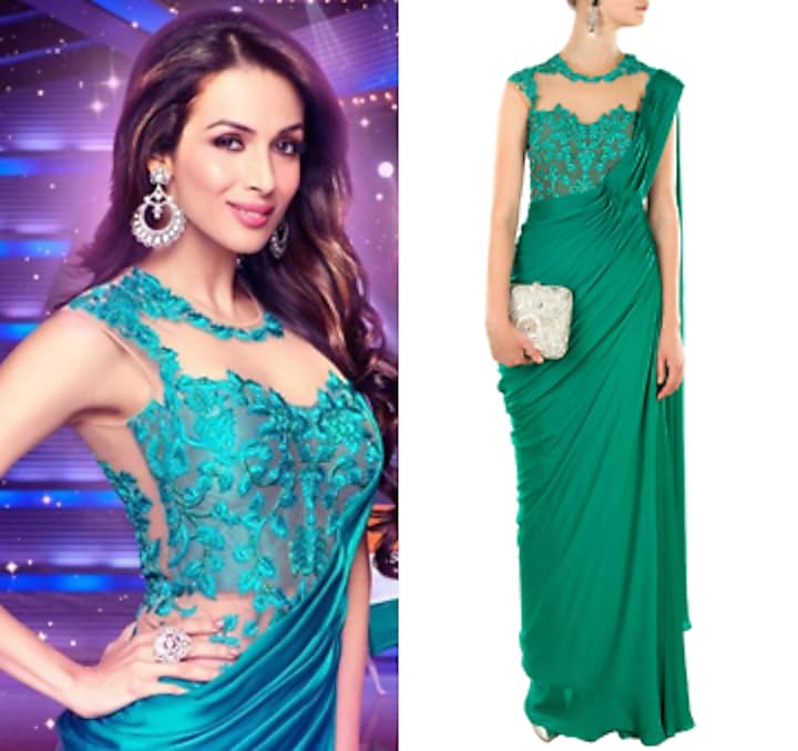Jade green embroidered sari gown available only at Pernia's Pop-Up Shop.