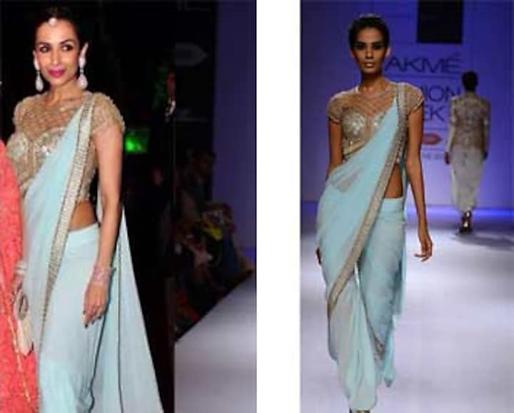 Powder blue embroidered pant sari gown available only at Pernia's Pop-Up Shop.