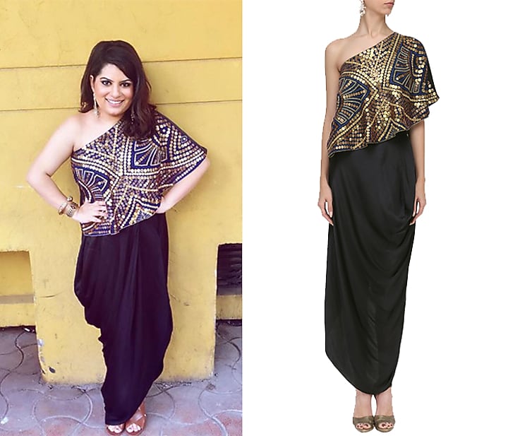 Navy and black coin embroidered cape and skirt set available only at Pernia's Pop Up Shop.