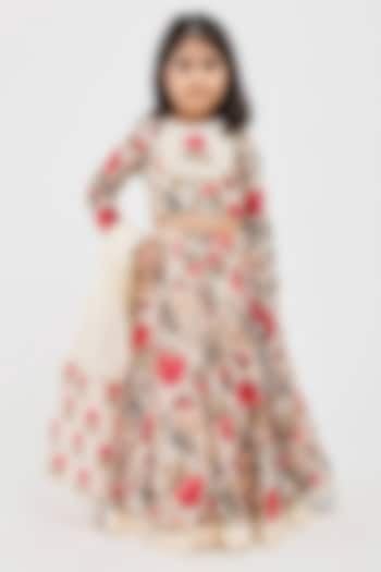 Ivory Handwoven Chanderi Floral Printed Lehenga Set For Girls by Mamma Plz at Pernia's Pop Up Shop