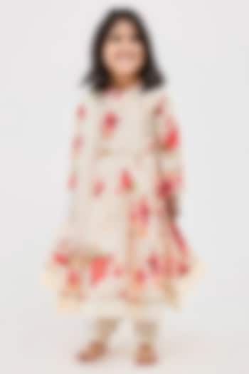 Ivory Handwoven Chanderi Floral Printed Anarkali Set For Girls by Mamma Plz at Pernia's Pop Up Shop