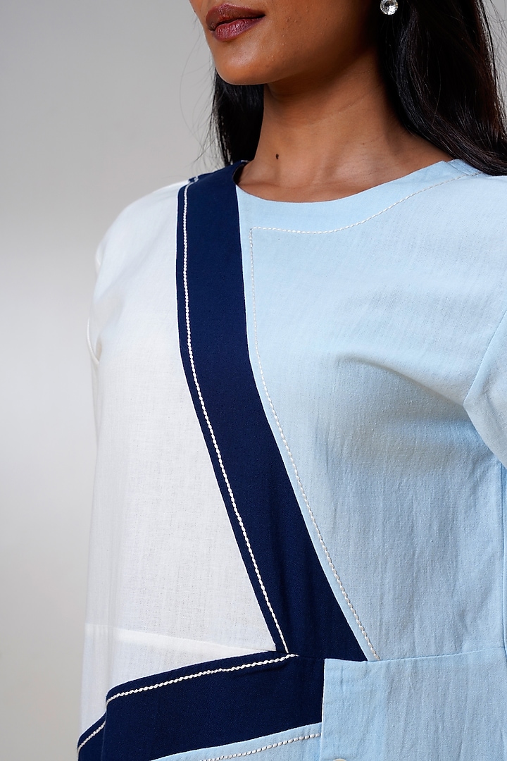 Ice Blue Handloom Cotton Celestial Horizon Midi Summer Dress by MADDER MUCH at Pernia's Pop Up Shop