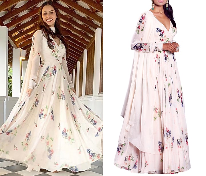 Ivory Angrakha Wedding Anarkali With Embellished Dupatta by Mahima Mahajan at Pernia's Pop Up Shop