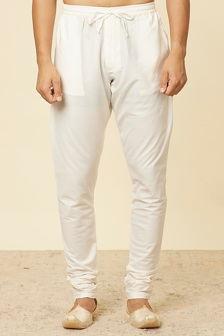Warm White Satin Embroidered Wedding Sherwani Set by Manyavar at Pernia's Pop Up Shop