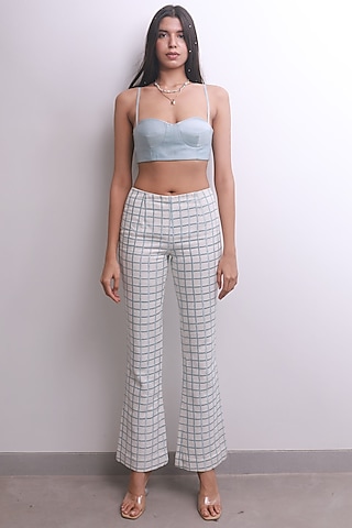 White Linen Satin Straight Pants by Maison 9002