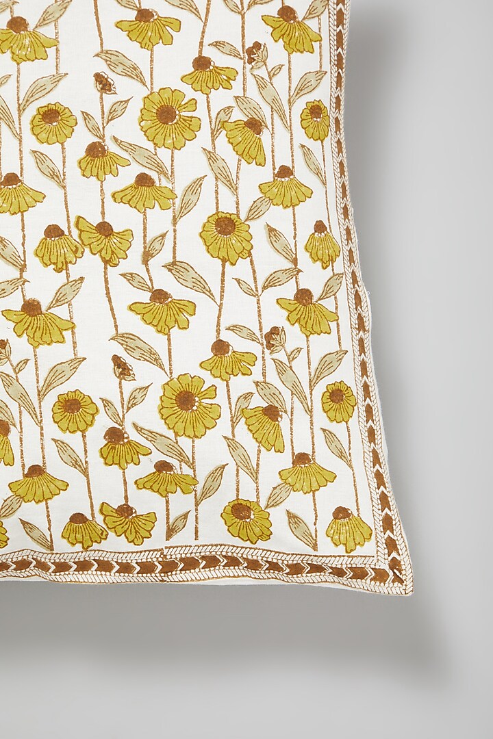 Yellow Block Printed Cushion Cover by Marabu at Pernia's Pop Up Shop