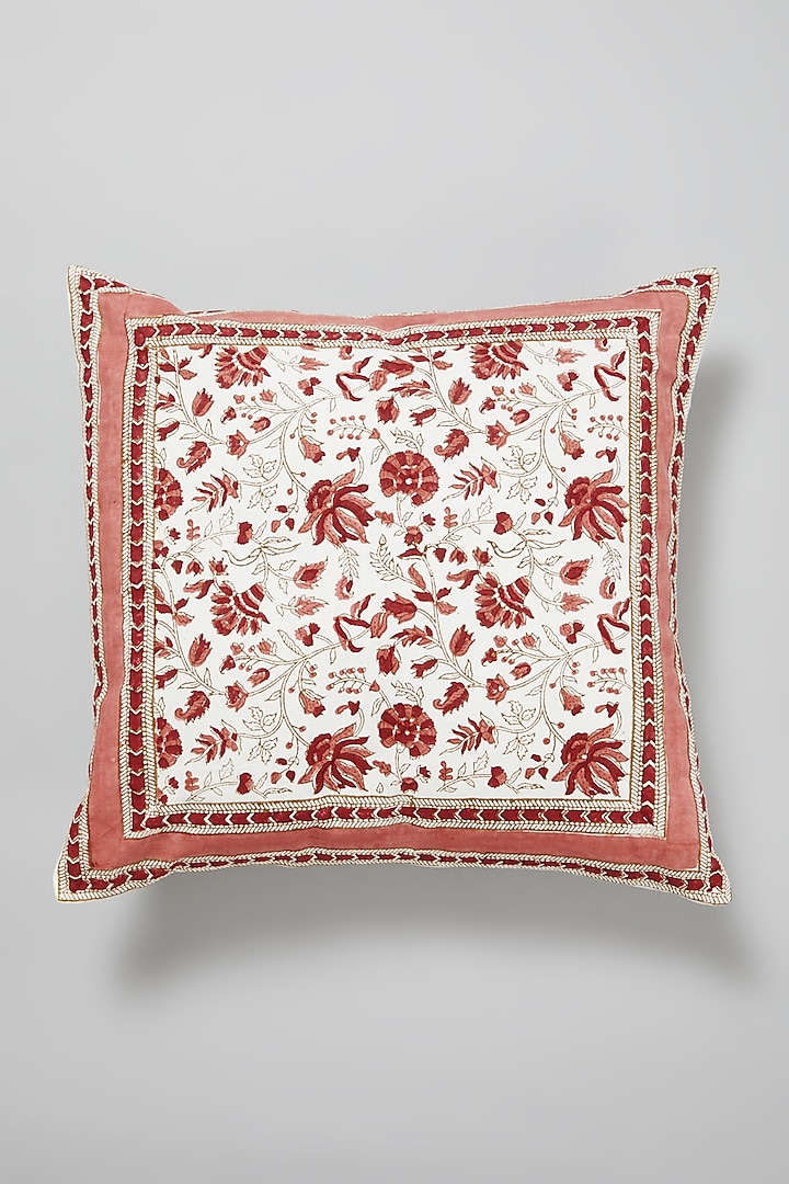 Pink Block Printed Cushion Cover by Marabu