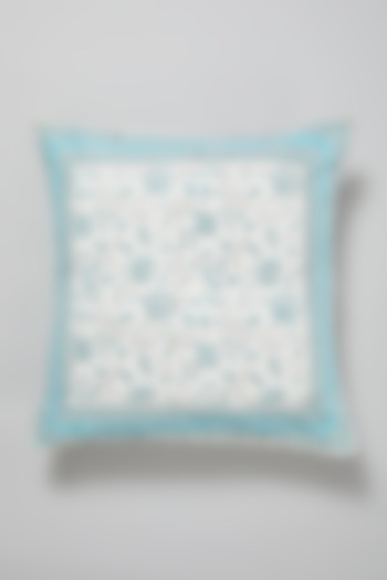 Sky Blue Block Printed Cushion Cover by Marabu at Pernia's Pop Up Shop