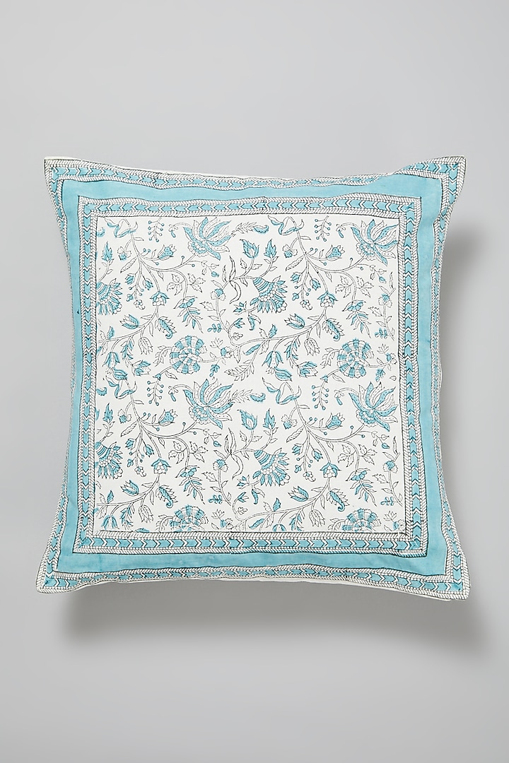 Sky Blue Block Printed Cushion Cover by Marabu at Pernia's Pop Up Shop