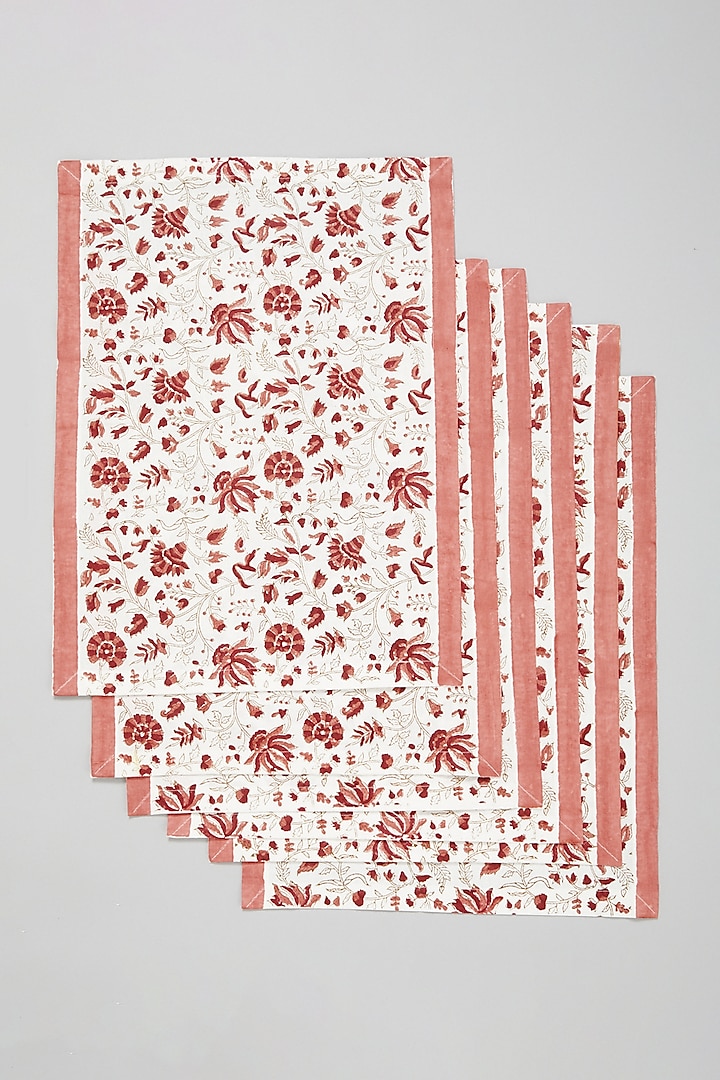 Pink Hand Block Printed Table Mats (Set of 6) by Marabu