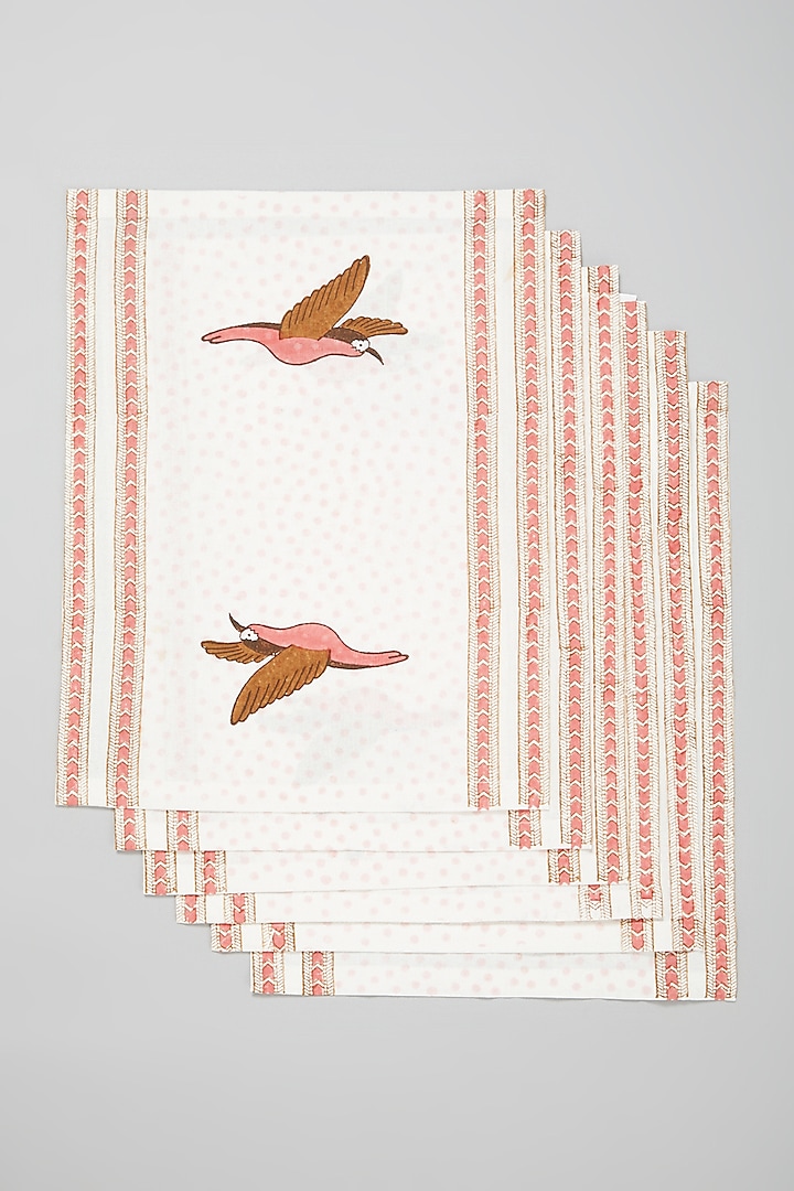 Pink Hand Block Printed Table Mats (Set Of 6) by Marabu