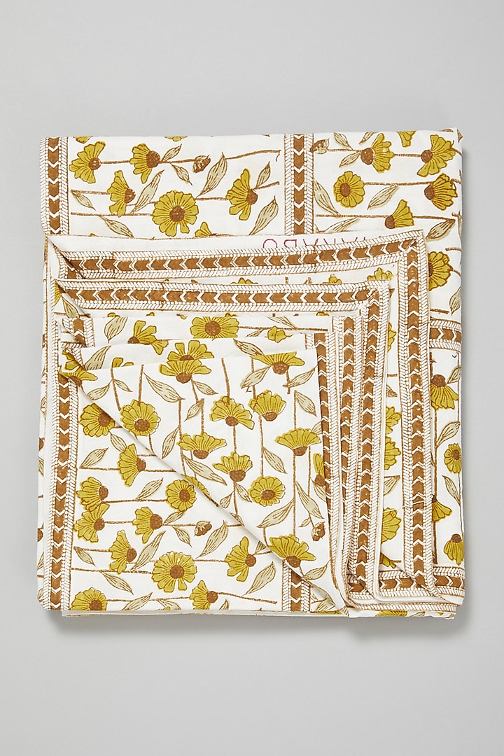 Yellow Block Printed Table Cloth by Marabu at Pernia's Pop Up Shop