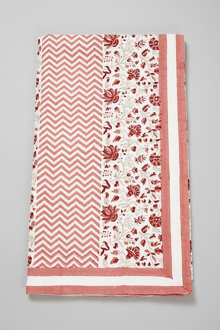 Pink Block Printed Table Cloth by Marabu