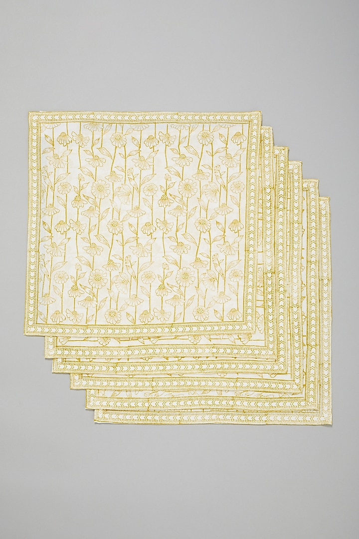 Yellow Block Printed Napkins (Set Of 6) by Marabu