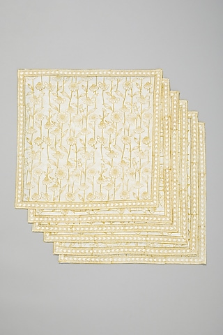 Yellow Block Printed Napkins (Set Of 6) by Marabu