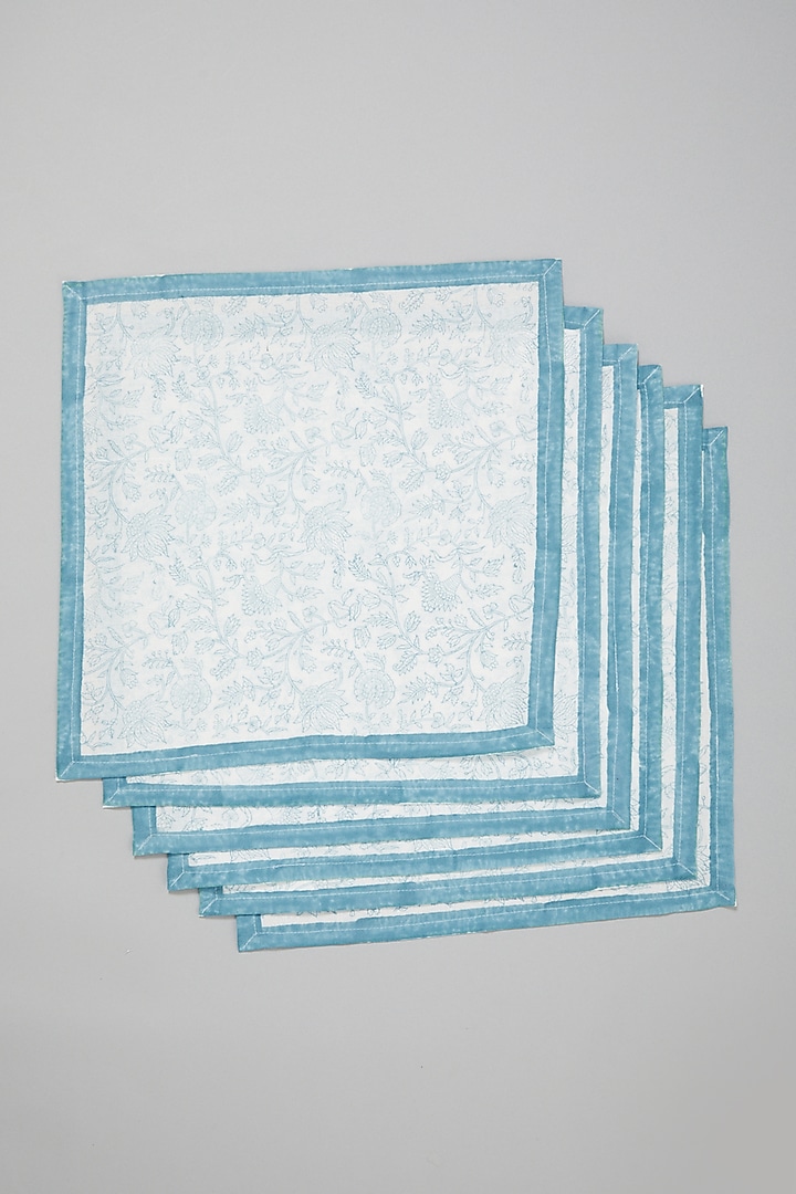 Blue Block Printed Table Mats (Set Of 6) by Marabu