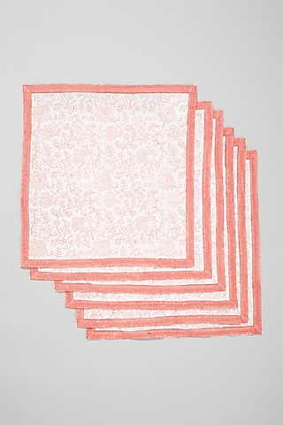 Pink Block Printed Napkins (Set Of 6) by Marabu