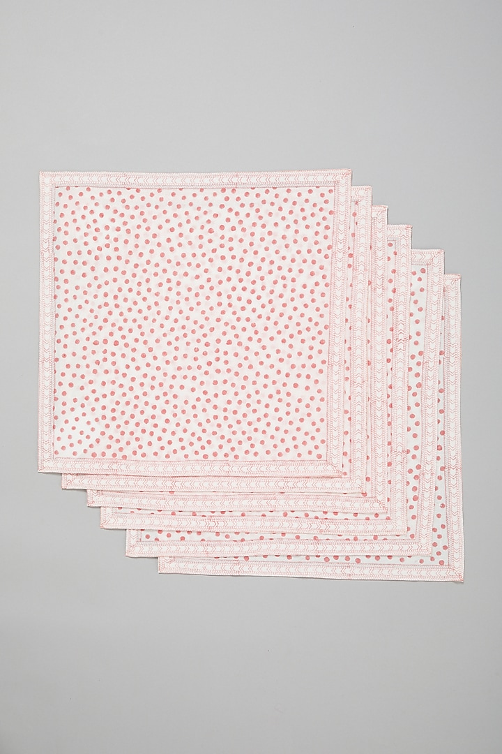 Pink Hand Block Printed Napkins (Set Of 6) by Marabu