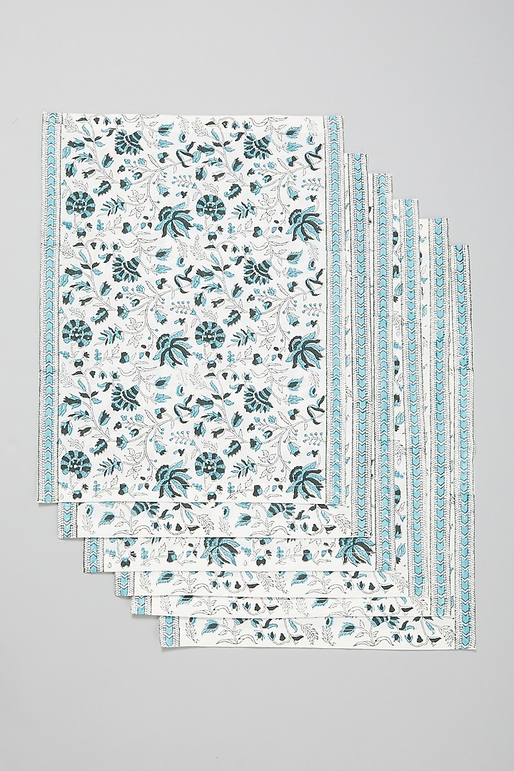 Dark Blue Block Printed Table Mats (Set Of 6) by Marabu